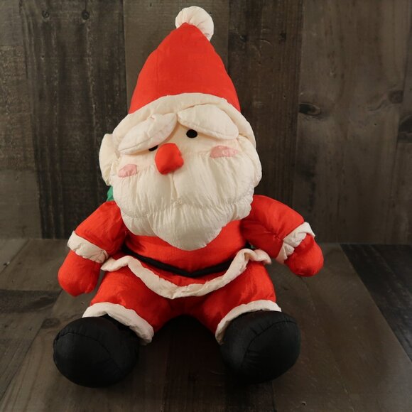 Santa Claus Christmas Puffy Plush Toy with Back Sack Parachute Vintage Holiday - Picture 3 of 7